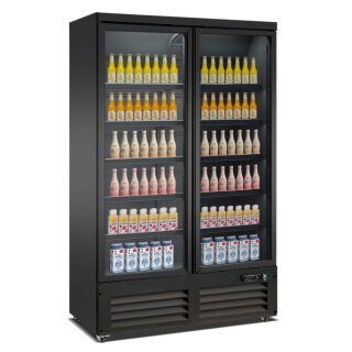 Combisteel Tiefkühlschrank CEB-1200F BL mit 2 Glastüren - schwarz, Umluft, LED-Beleuchtung