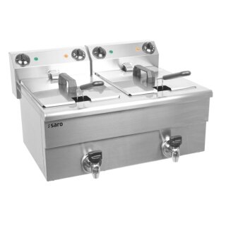 Elektro Doppelfritteuse 2x10 Liter - Edelstahl, Ablasshahn, 6,5kW
