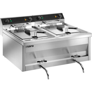 Profi Fritteuse Gastroline 9+9V - Ablasshahn, Edelstahl, 2x6 kW, 400V