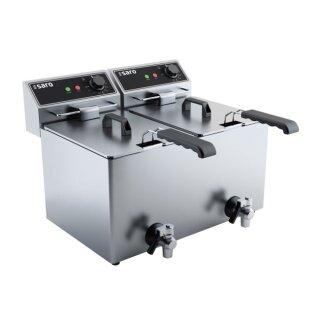 Saro Elektro-Doppelfritteuse EF88 - 2x8 Liter, Edelstahl, Ablasshahn