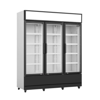 Gastro-Kühlschrank mit 3 Glastüren - 1065 Liter, Umluftkühlung, fahrbar