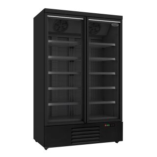 Comisteel Tiefkühlschrank mit 1000 Liter - 2 Glastüren, Türheizung, schwarz