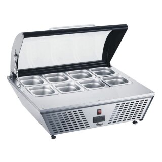 Combisteel Aufsatzvitrine 67 Liter – 8x 1/6 GN, statische Kühlung, gebogenes Glas