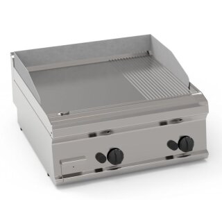 Gas-Grillplatte 2 Heizonen 2/3 Glatt + 1/3 Gerillt, Hartverchromt, Tischgerät