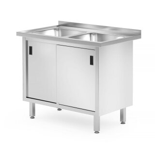Hendi Spülschrank mit 2 Becken 2 Türen und Aufkantung Profi Line 1000x600x850mm