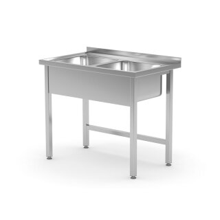 Tisch mit 2 Spülbecken - geschweißt, Tiefe: 600 mm., HENDI, Kitchen Line, 1000x600x(H)850mm
