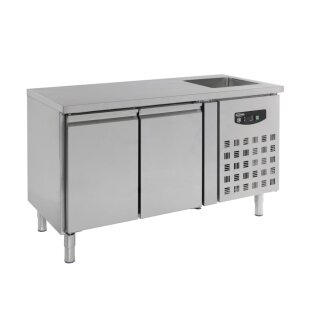 Gastro-Kühltisch mit integrierter Spüle & 2 Türen - für 1/1 GN, Umluftkühlung