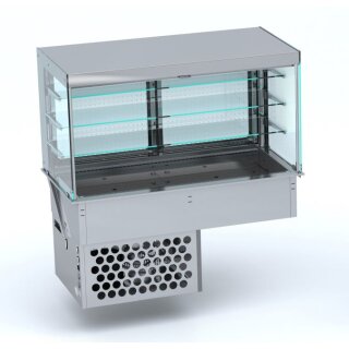 Combisteel Einbau-Kühlvitrine mit eckigem Glasaufbau und Rollo GN4/1