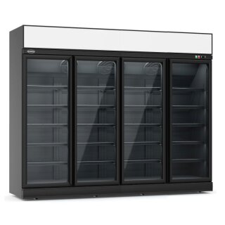 Combisteel Kühlschrank mit 4 Glastüren und 2060 Liter schwarz mit 20 Roste
