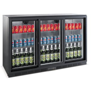 Gastro Barkühler mit 3 Glasschiebetüren - 320 Liter, LED-Beleuchtung, schwarz