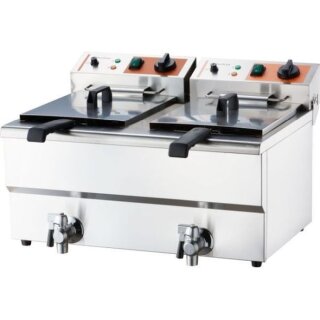 Elektro Doppel-Fritteuse 20L – Caterina 2x10L, Edelstahl, mit Ablasshahn, 230V