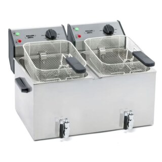 Edelstahl Fritteuse mit Ablasshahn - 16 Liter, 230 V