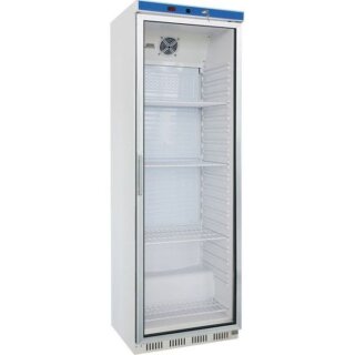Gastro Kühlschrank mit 361 Liter - selbstschließende, abschließbare Glastür, weiß